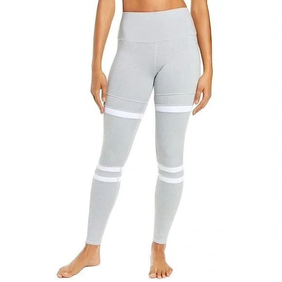 Alo Yoga High Waist Legit 7/8 Legging Ribbed Detail Women Sz S Heath Gray White - Picture 1 of 7